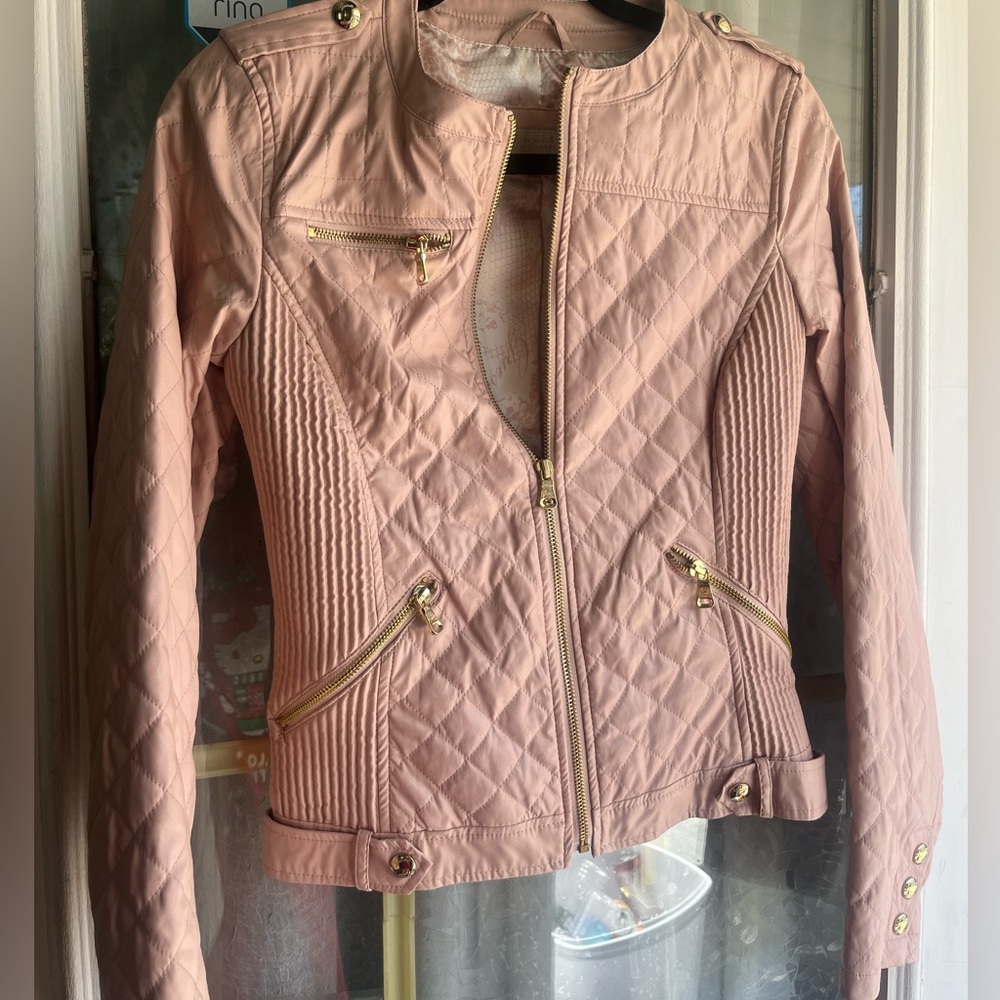 Vintage pink leather motorcycle jacket from guess. Size XS 2000’s